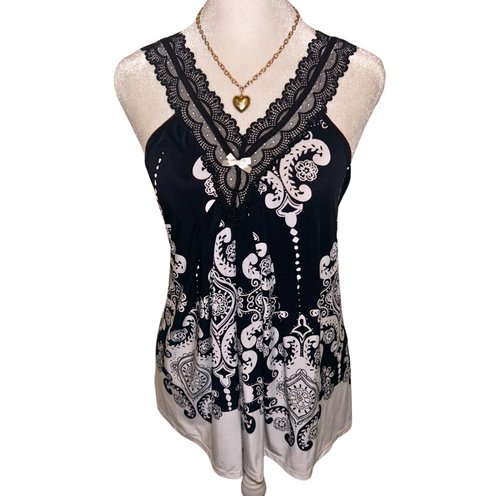 Black and white lace lingerie cami